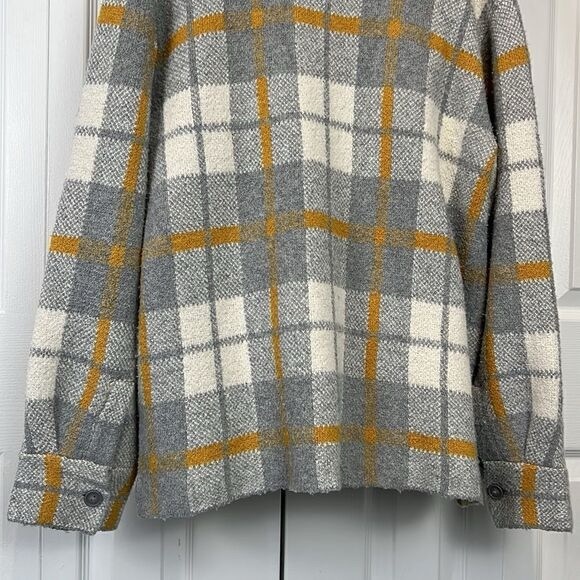 Rachel Zoe Grey Cream Mustard Plaid Sweater Shacket Size S  fits oversized - Picture 9 of 11